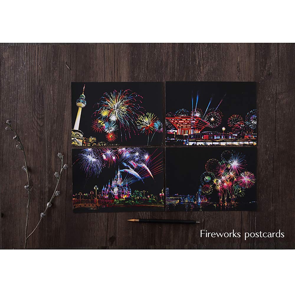 Scratch Art Paper, Rainbow Night View Scratchboard Medium, Fireworks/Building