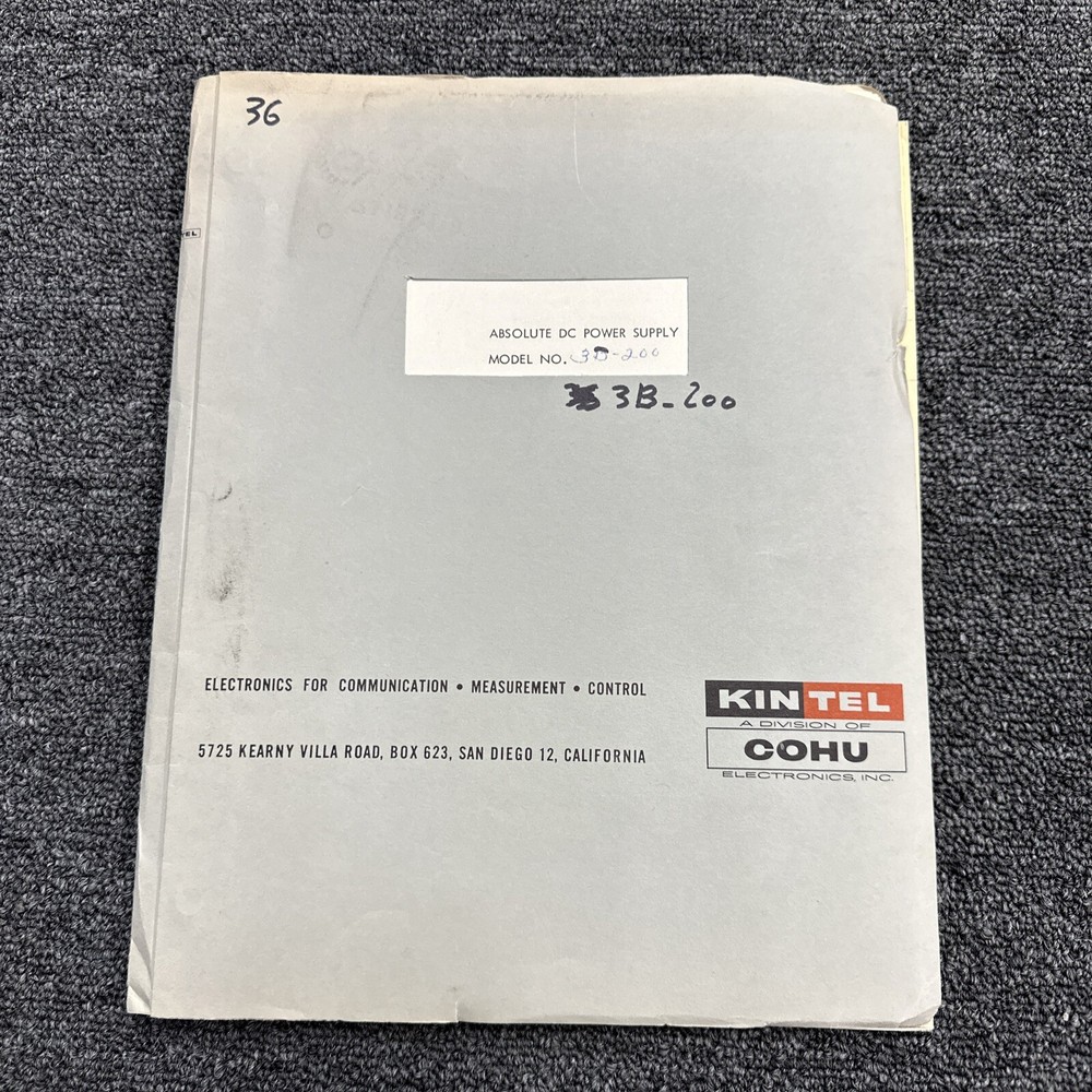 Kintel Cohu Model 3B-200 Absolute DC Power Supply Instruction Manual