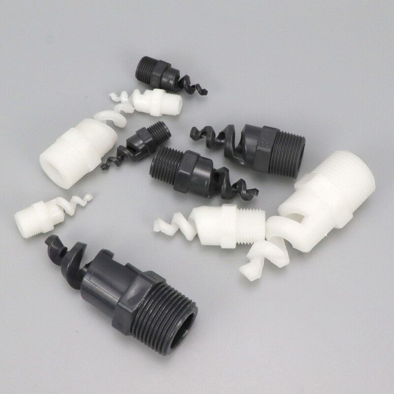 UPVC/PP Spiral Cone Spray Nozzle Atomizing Dedusting Male Thread Misting 1/4"-1"
