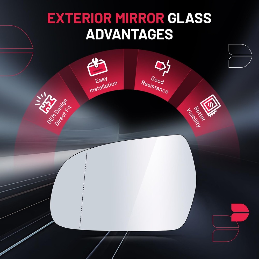 BDFHYK Mirror Glass Compatible With AUDI A3 Left Driver Side, Black