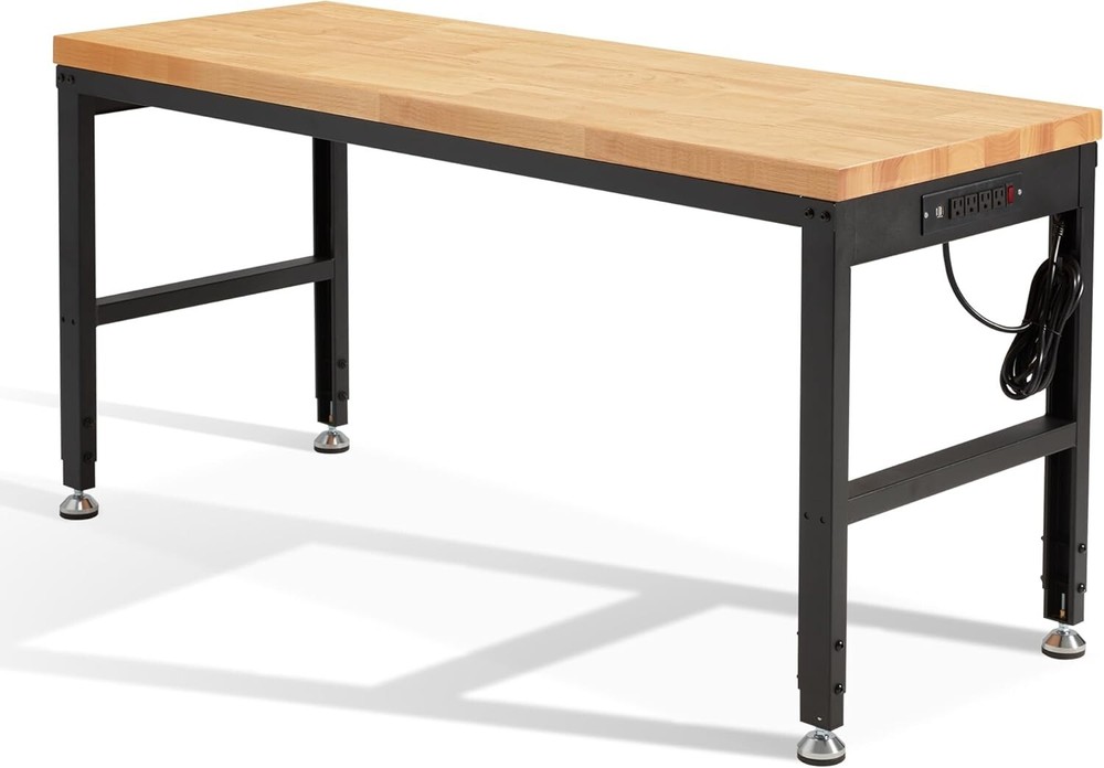 Height Adjustable Workbench 60"x 22" 2000 Lbs Capacity Heavy-Duty Power Outlets