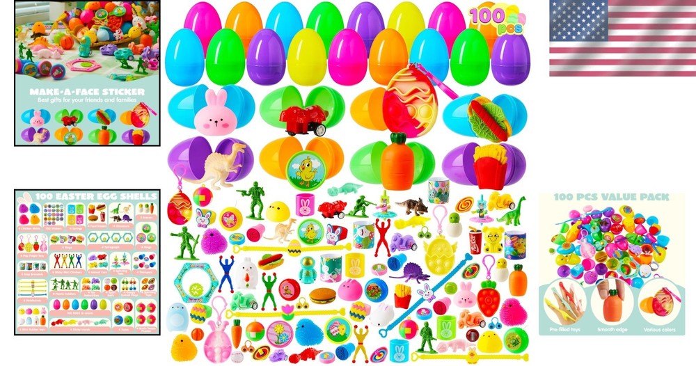 Assorted Toy-Filled Easter Egg Shells - 100 Pcs