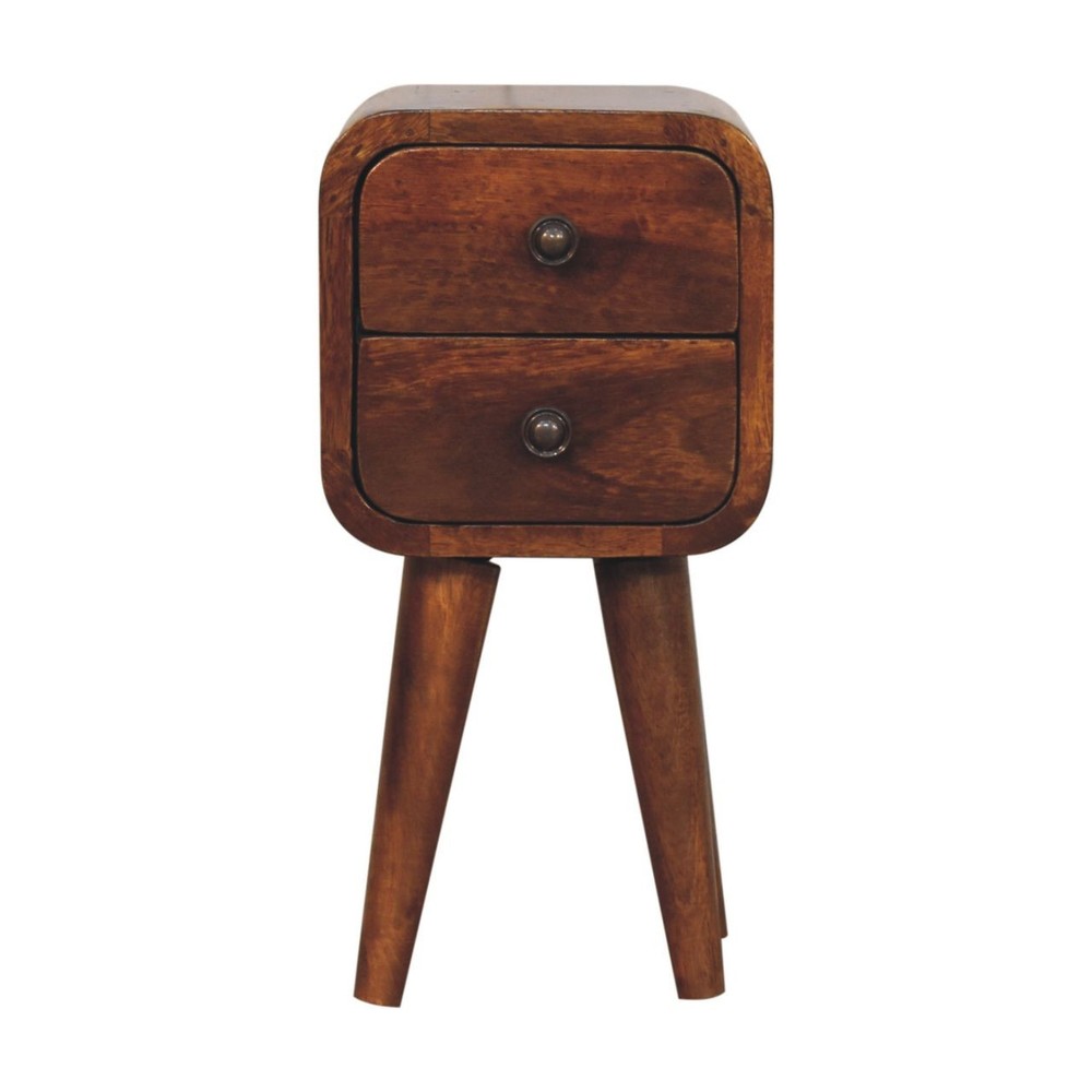 Solid Wood Extra Mini Curved Chestnut Nightstand, Solid mango wood