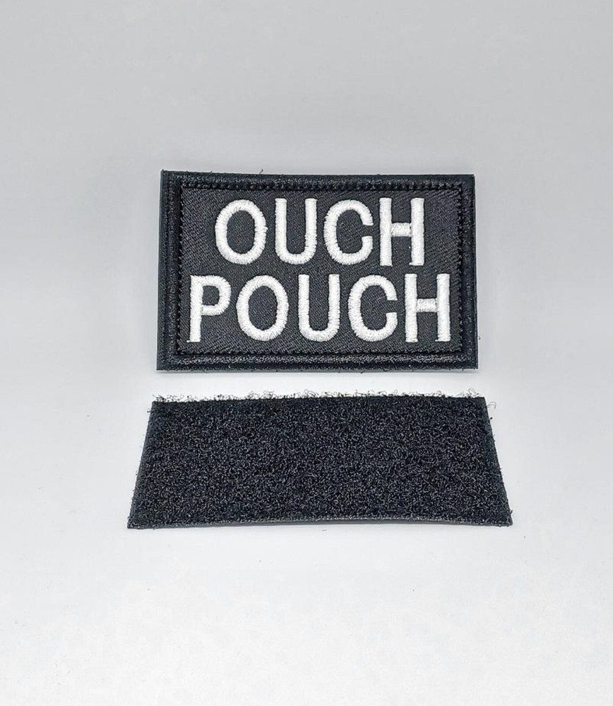 Ouch Pouch Embroidered Hook & Loop Tactical Morale Patch WHITE Text