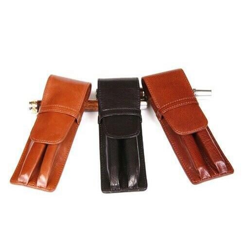 Leather Pen Holder - Black Double
