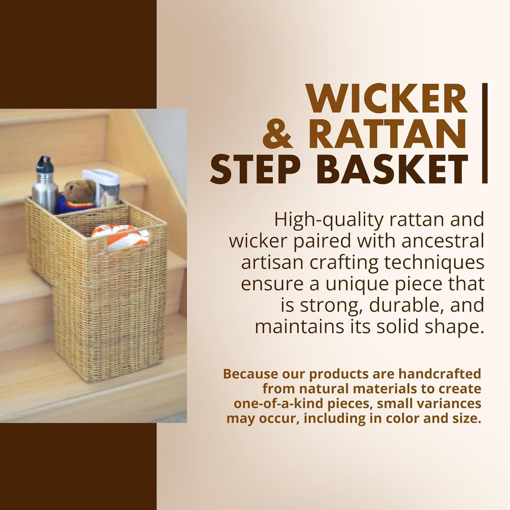 Wicker Step Basket, Natural, Rectangular, 15 X 9.5 X 15.75 In