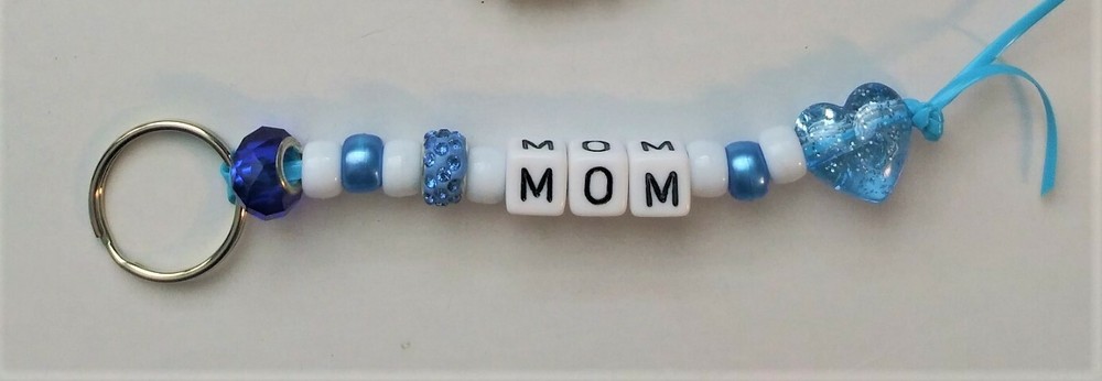 Brave Mom Stretchy Charm Bracelet Stack and Key Ring-Blue