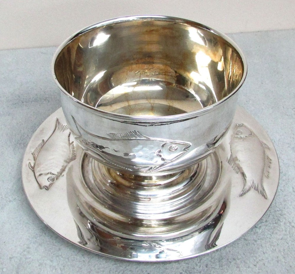 FABULOUS VINTAGE ITALIAN SILVER FISH PATTERN BOWL & UNDER DISH TABLEWARE