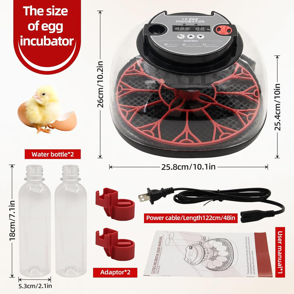 12 Egg Incubator with Humidity Display, Egg Incubator with Automatic Egg Turning
