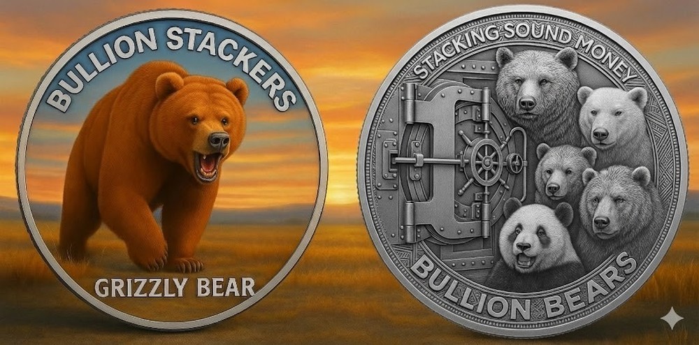 Bullion Stackers Grizzly Bear Colorized 1 oz Copper Round