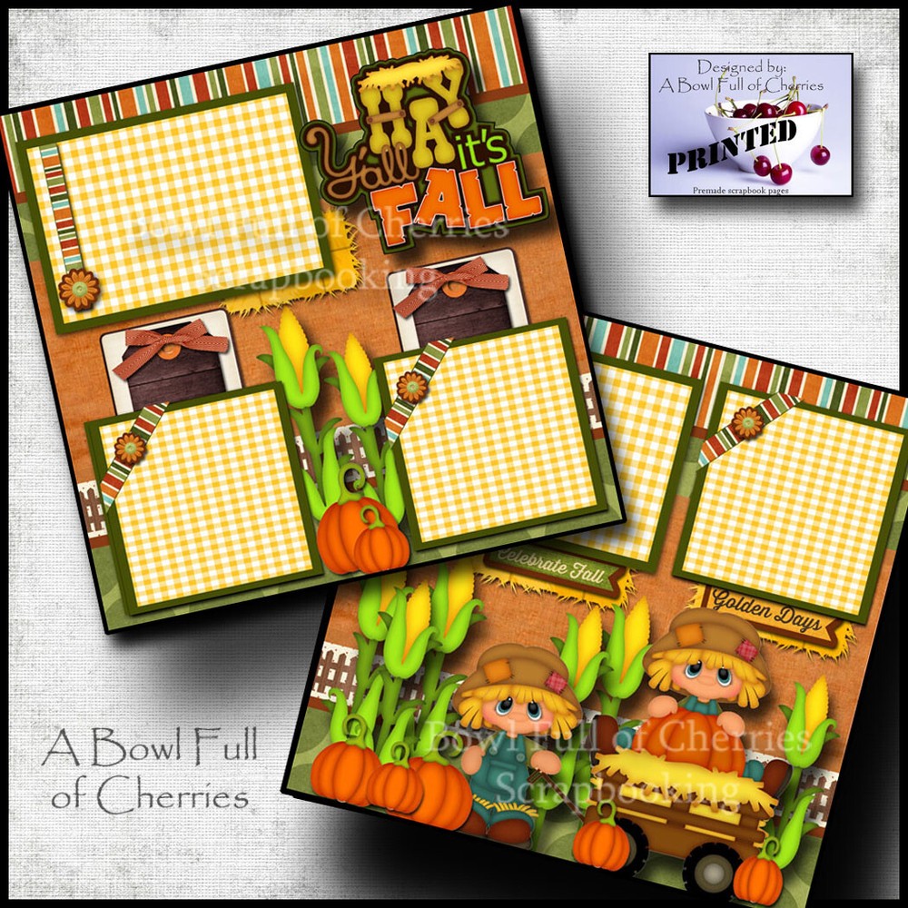 FALL ~ AUTUMN 2 premade pages paper piecing layout corn maze printed CHERRY 0021
