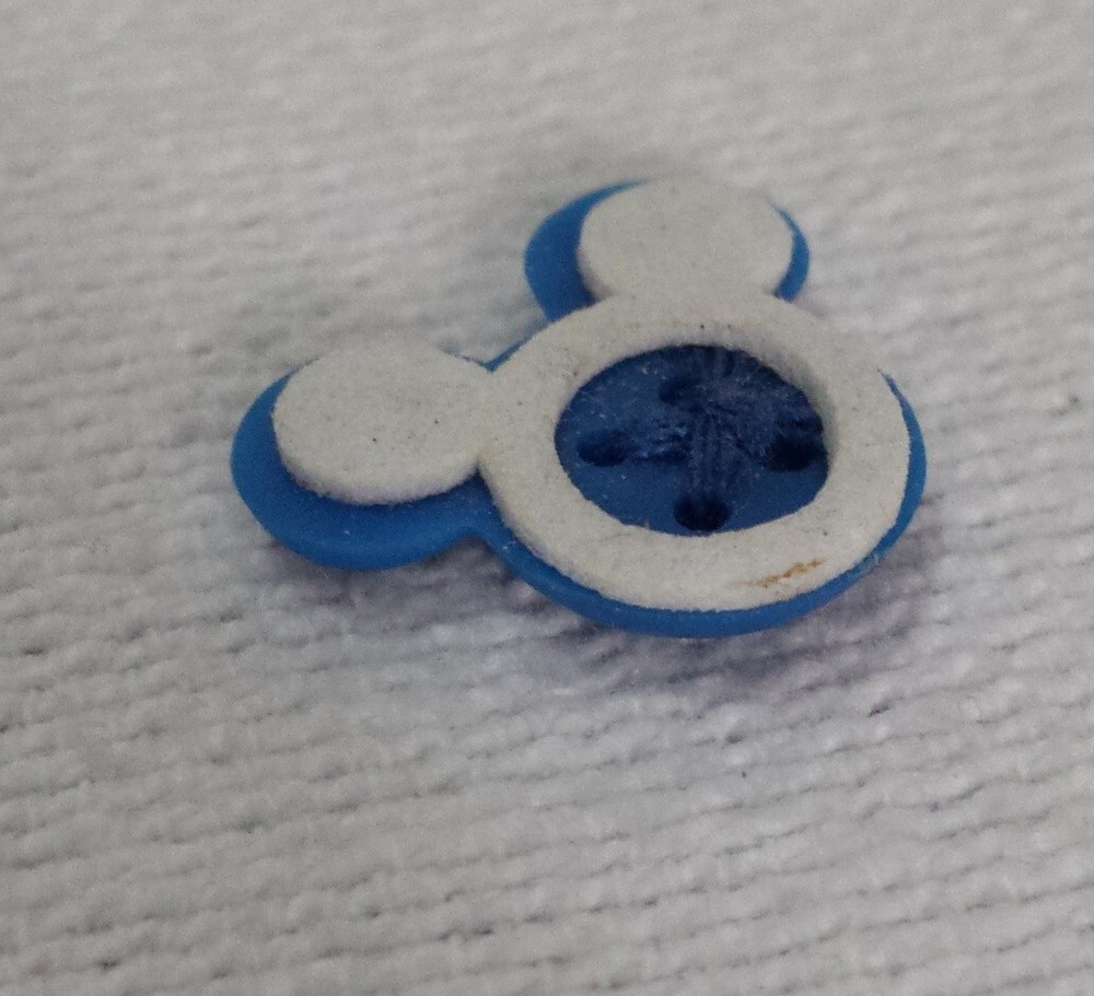 Modern Mickey Mouse Flat Button 1 Blue Plastic w/ White Foam Trim Clothes Button