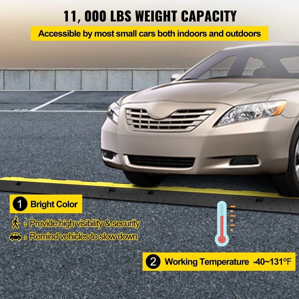 4 Pack 2 Channel Cable Protector Ramps 11000LBS Capacity Rubber Speed Bump