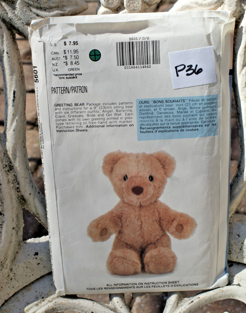 P36 - Sewing Pattern, Teddy Bear, Butterick 5601