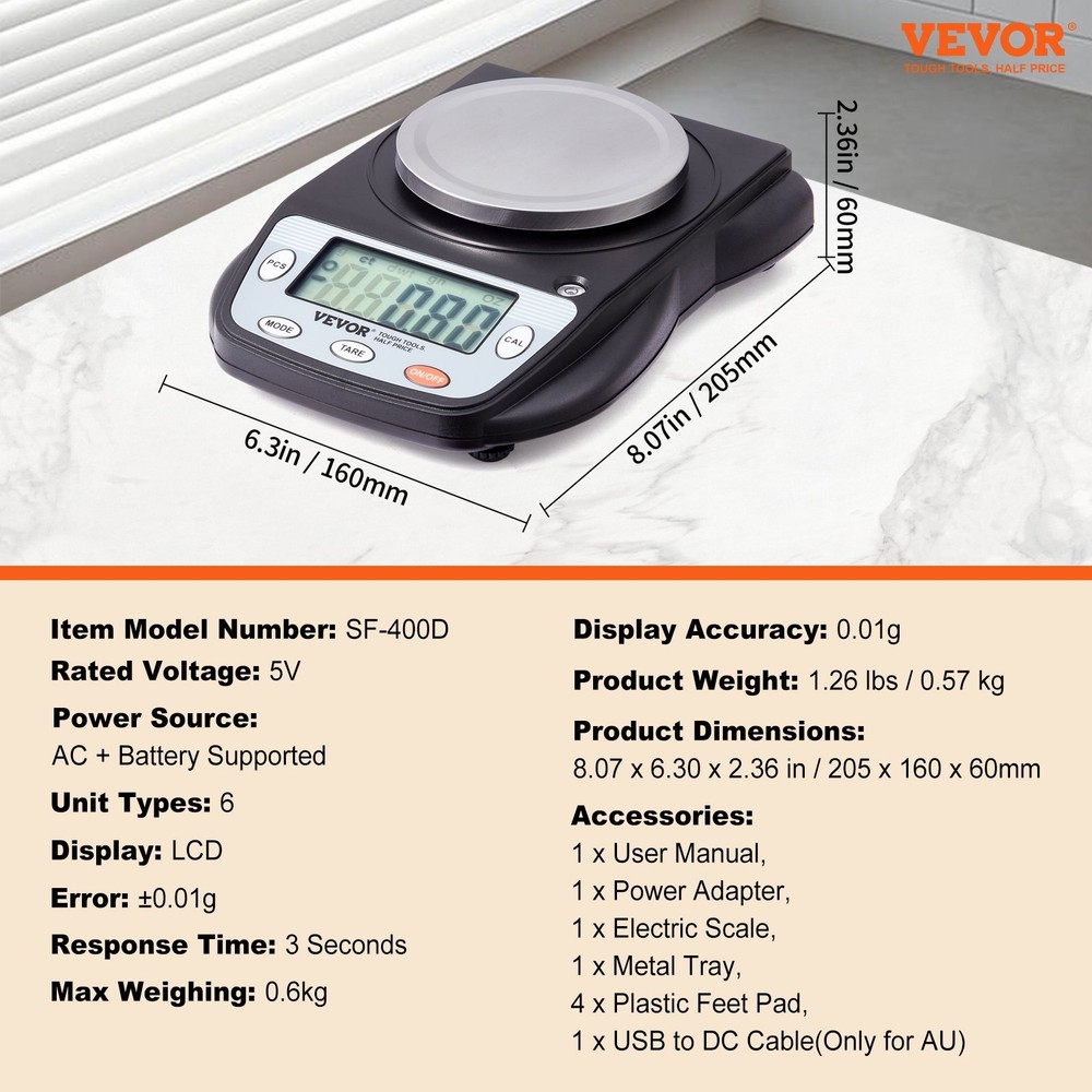 Analytical Balance 600g x 0.01g Accuracy High Precision Lab Scale 6 Units