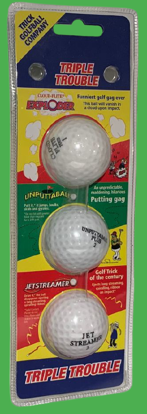 3 PACK GOLF BALL GAGS Exploding Jet Streamer Prank Joke Golfer Trick GIFT Set