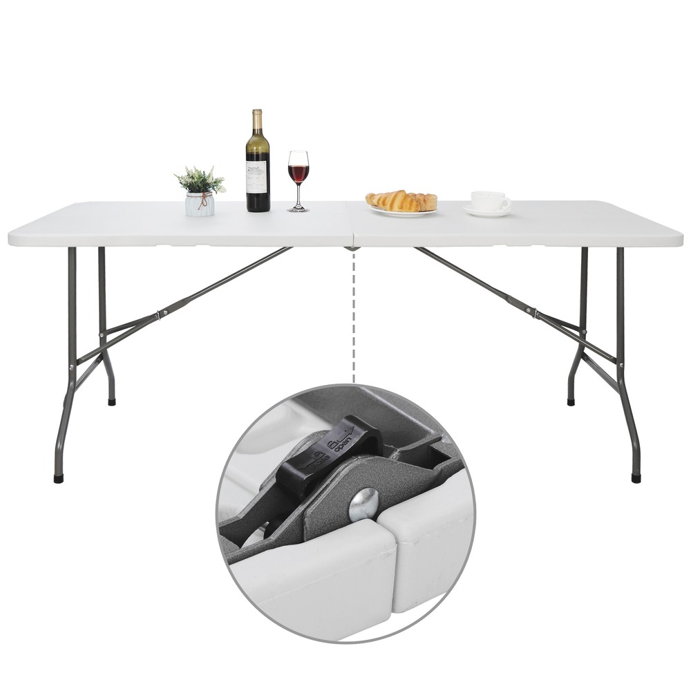6' Folding Table Plastic Fold-in-Half Picnic Party Camp Dining White Portable