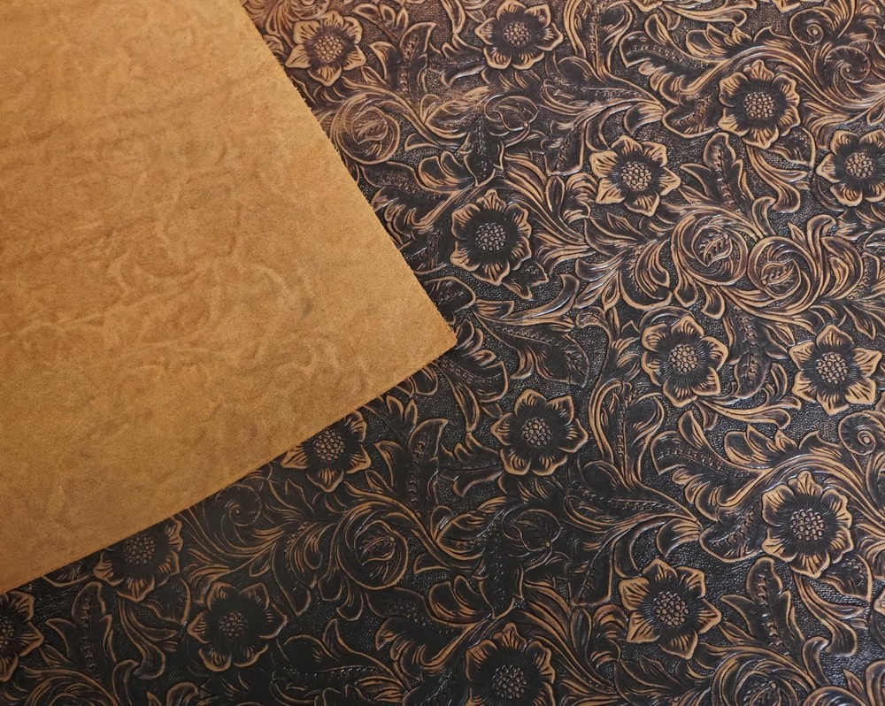 Genuine Leather Sheet Plain Geometric Pattern Printed Leather Dark Brown 12"x24"