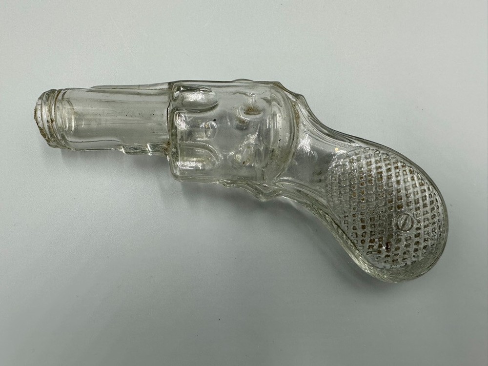 Antique GUN Medium Round Grip Figural Glass CANDY CONTAINER A&E 282