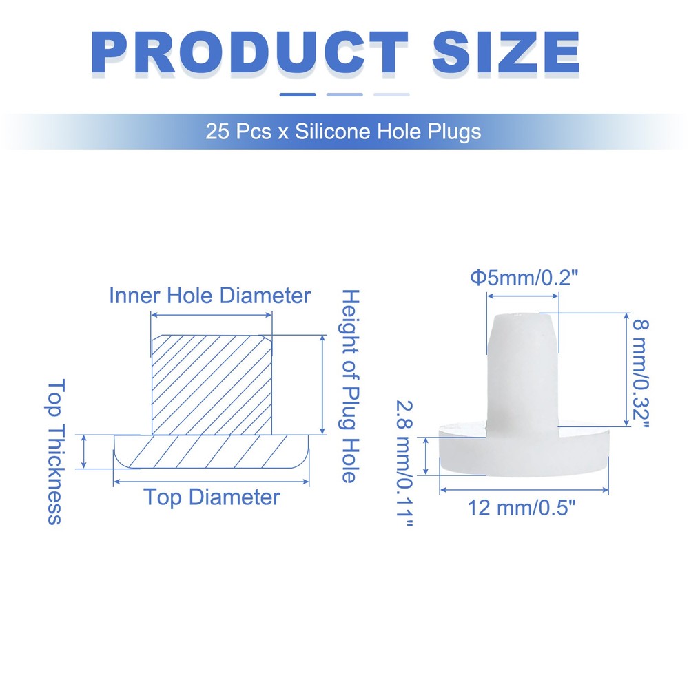 25 Pcs t Shaped Solid Silicone Stopper, Dia 5 Mm/0.2" Rubber Plugs, White