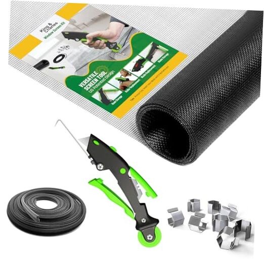 Window Screen Door Repair/Replacement Kit, Includes Screen Mesh Black