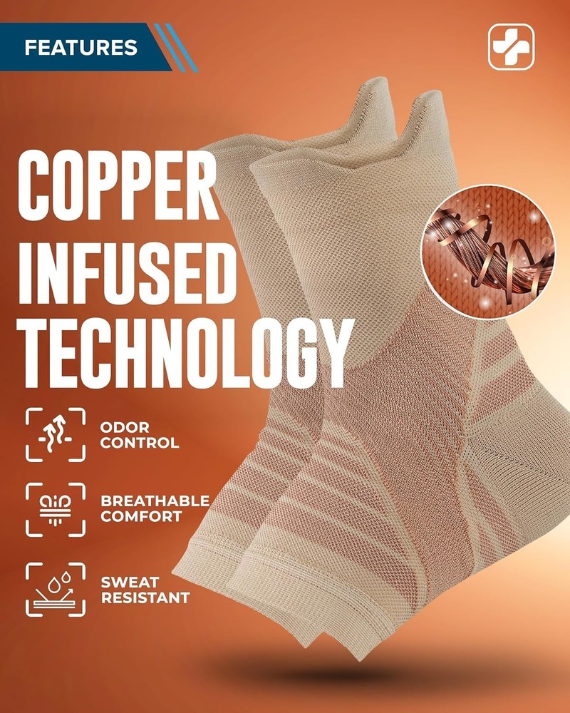 Copper Ankle Compression Sleeve - Toeless Compression Socks, Copper Ankle Bra...