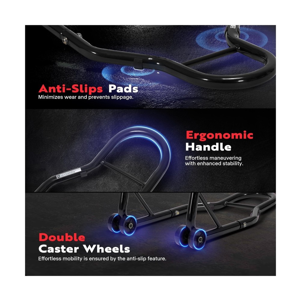 Motorcycle Stands - Front & Rear Combo, 882 Lbs, Adjustable, Universal, Black