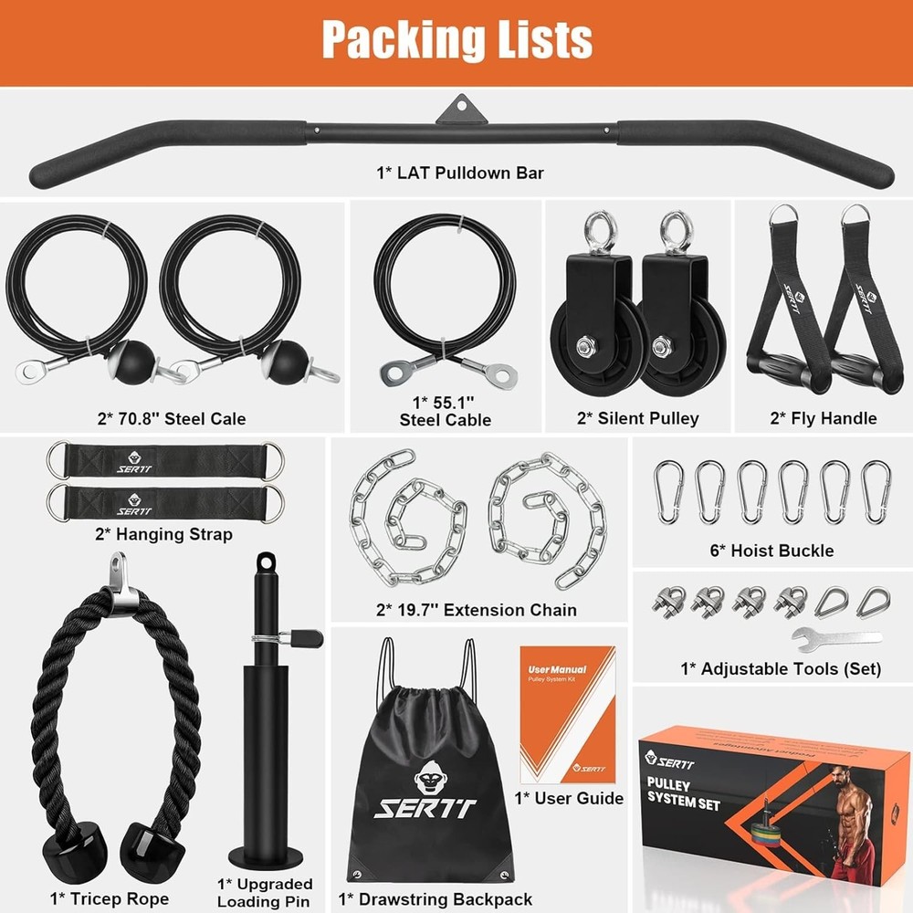 Home Gym Pulley System Tricep Workout Lat Pulldown Weight Cable for Squat Rack
