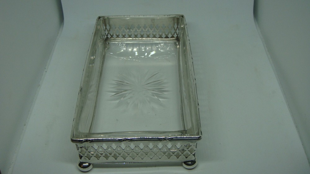 VINTAGE WALLACE & SON RECTANGULAR STERLING SILVER GLASS DISH SERVER 2.84