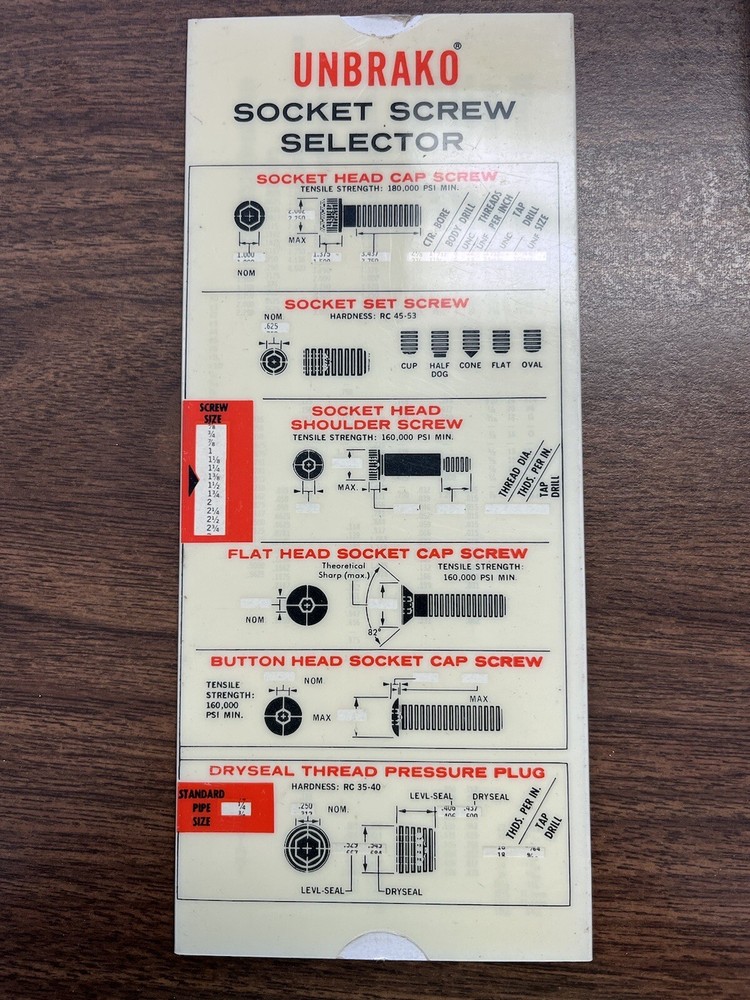Vintage  Unbrako Socket Screw Selector -  Slide Rule - Indianapolis,IN - Look 👀