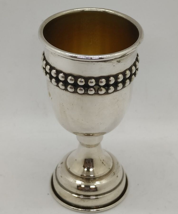 Sterling Silver Small Kiddush Cup 2 Pearls Raw Around Good For Schnapps