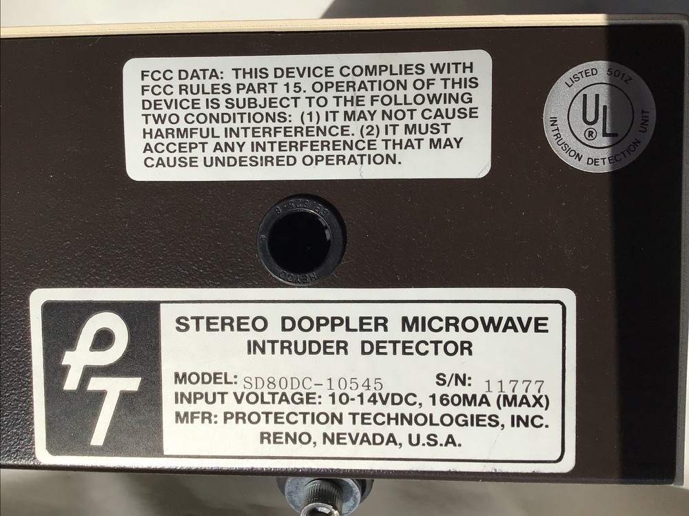 Protection Technologies inc Intruder Detector SD80DC-10545