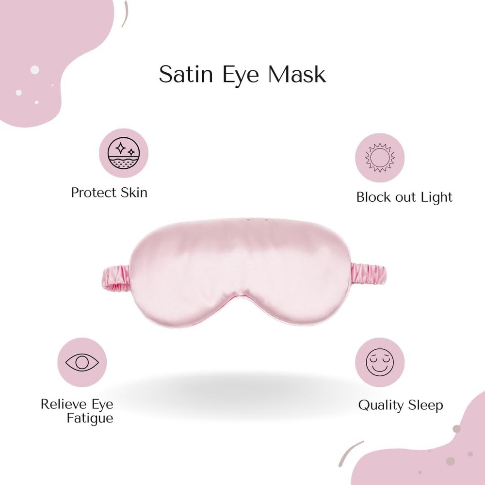 Satin Sleep Eye Mask & Blindfold With Elastic Strap/Headband, Soft, Pink