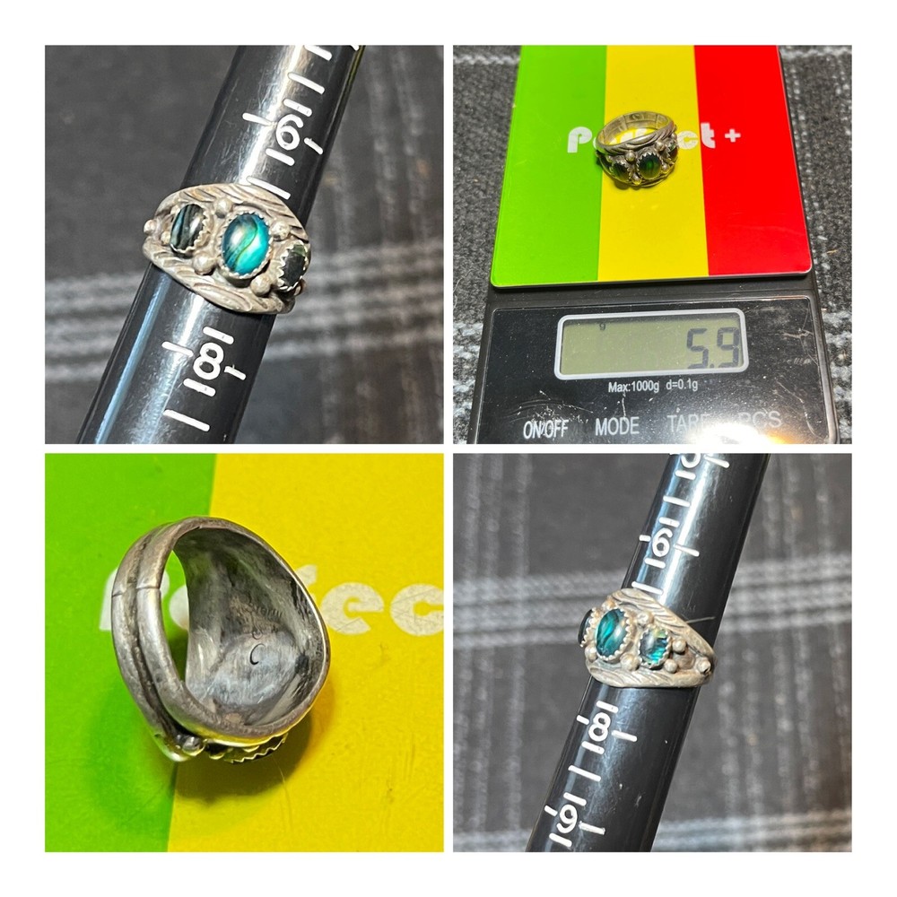 Native American Malachite Sterling Silver Ring Size 7 - Signed “SC”
