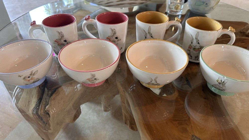 Pier 1 Butterfly 4 cups & 4 Bowls