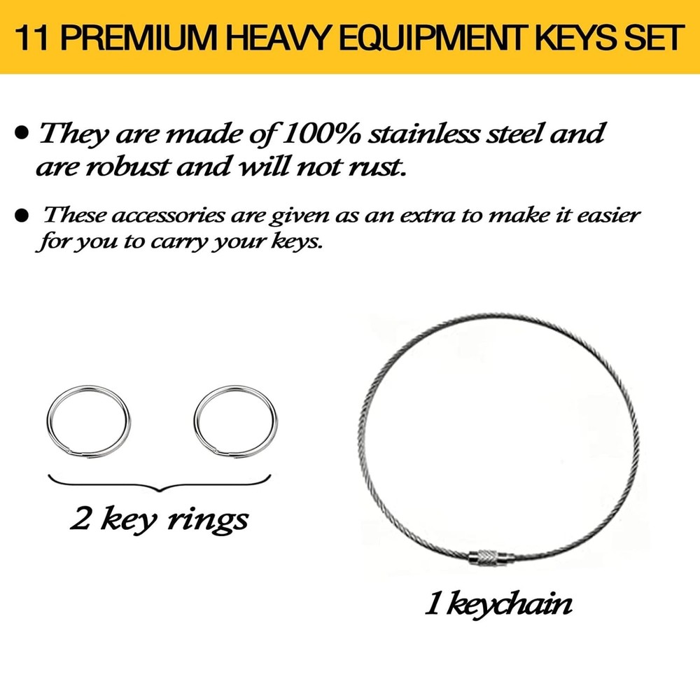 Construction Master Machine Key Set: 11 Keys for Key Brands - CAT, JD, Komatsu