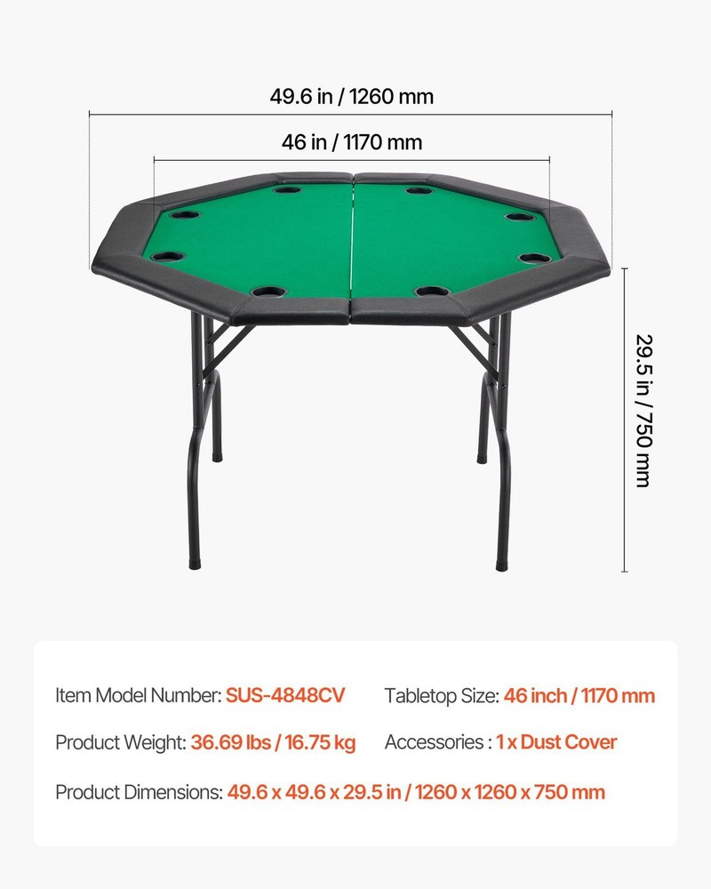 Durable Octagonal 48in Poker Table for 8 Foldable for Easy Storage