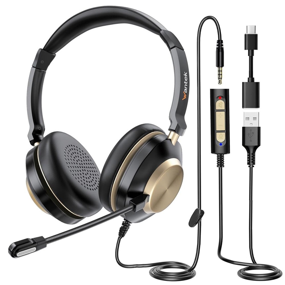 USB Computer Headset with Clear Chat Microphone Lightweight On Ear Wired Head