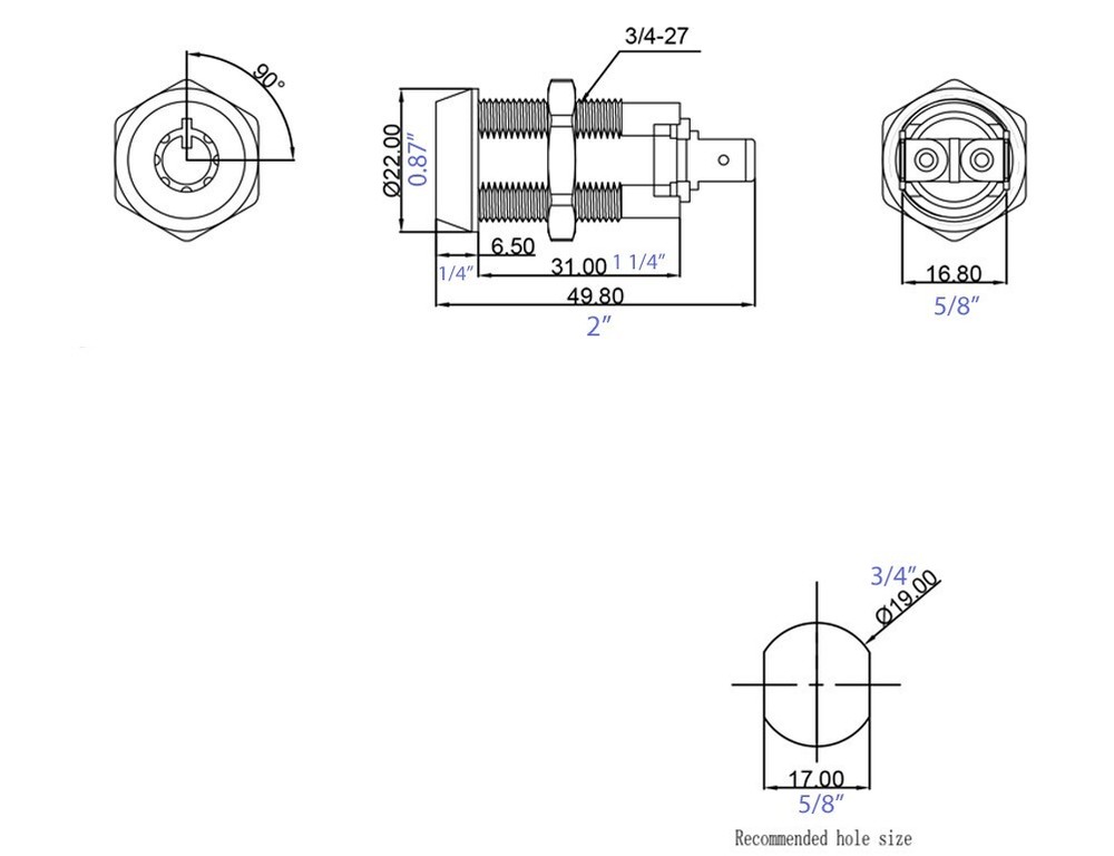 Key Switch Lock Momentary Spring Return Tubular Key Detained Keyed Alike SR