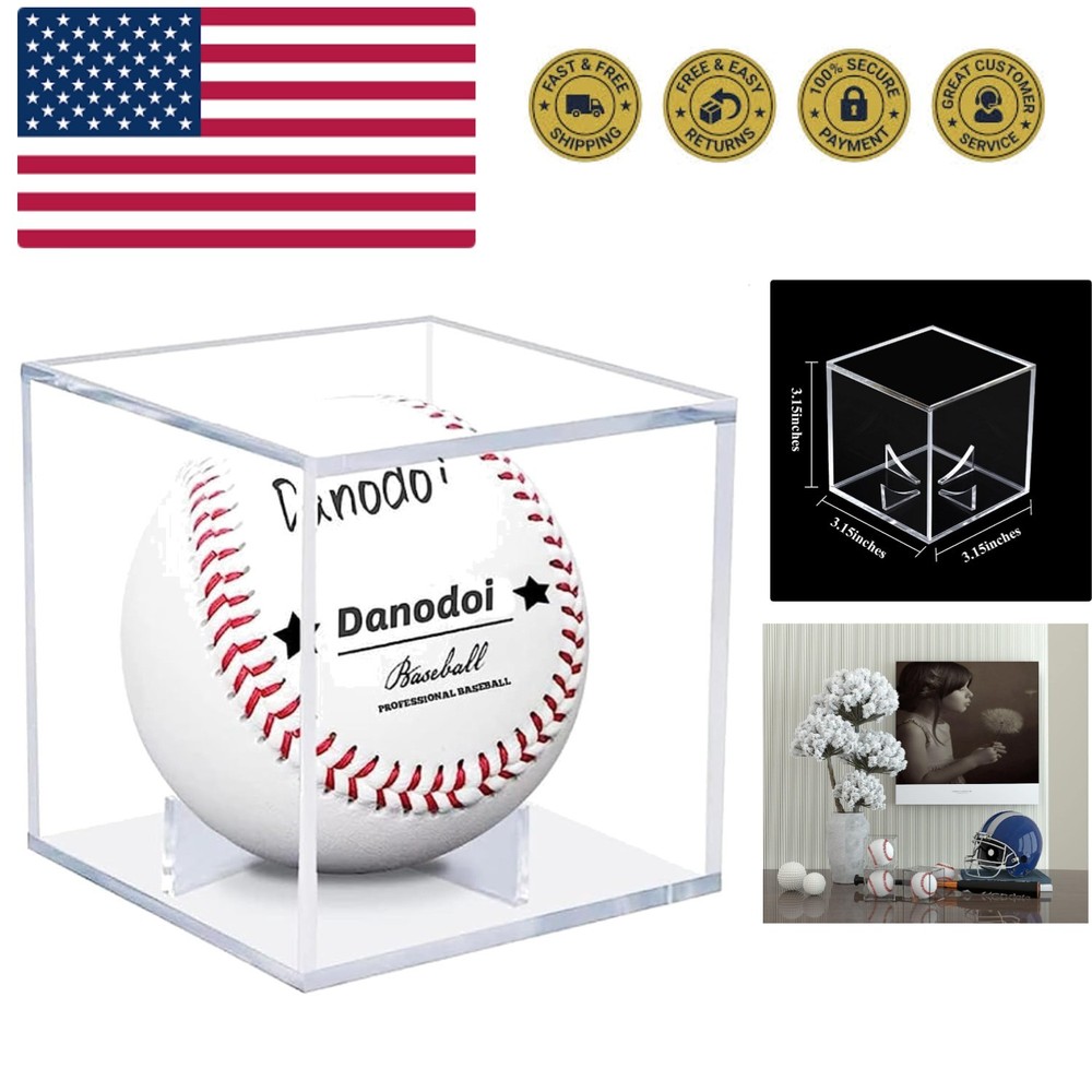 Baseball Display Case UV Protected Acrylic Clear Baseball Holder Square Cube ...