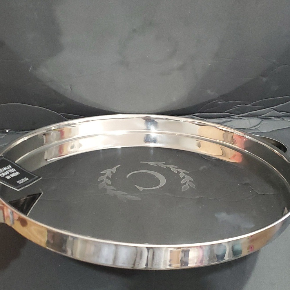 Stainless steel C monogram initial reflective mirrored serving decor tray new