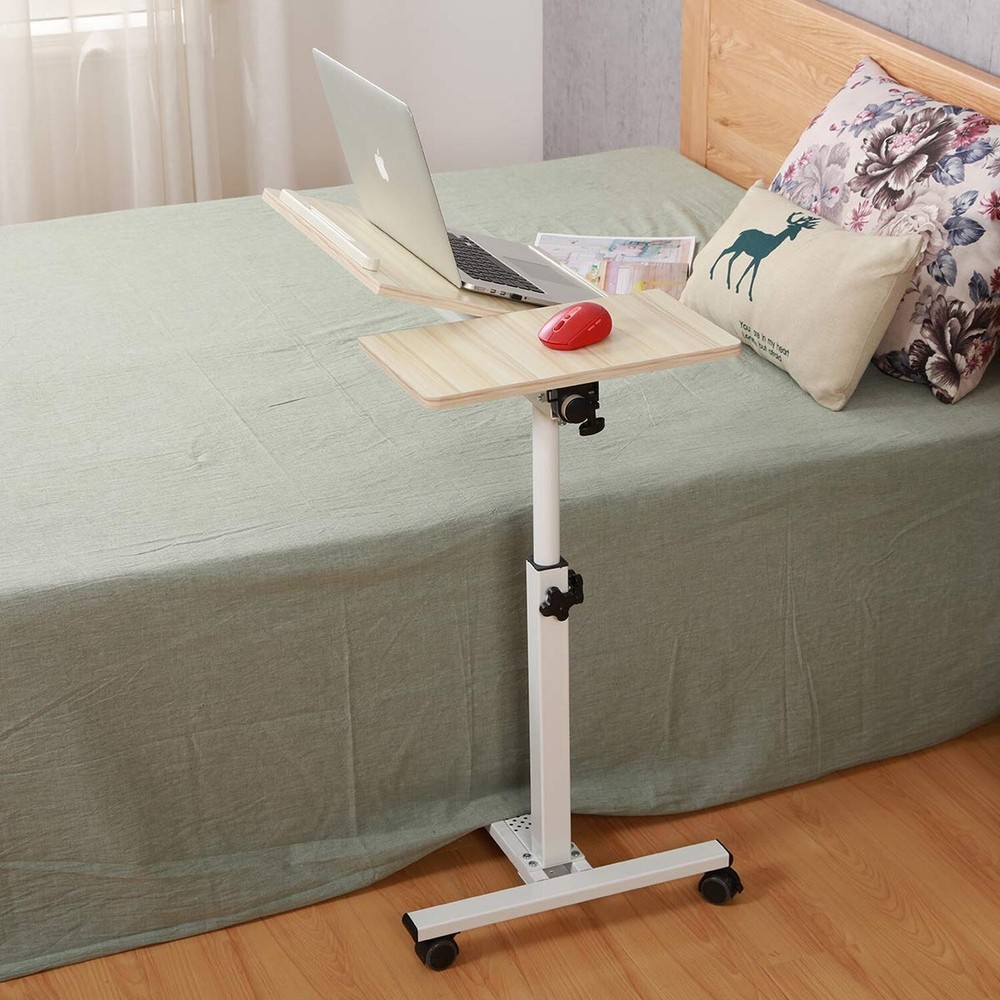 Tilting Overbed Table with Wheels Rolling Laptop Table Overbed Desk Rolling L...