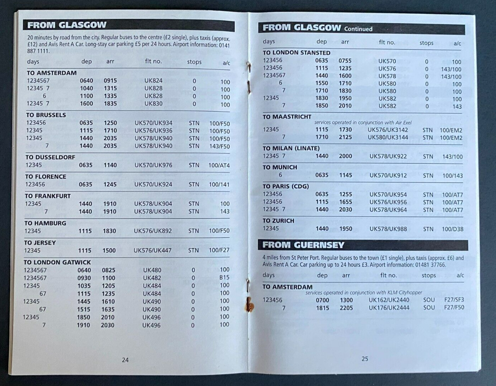 AirUK Timetable Effective Winter 1996/1997