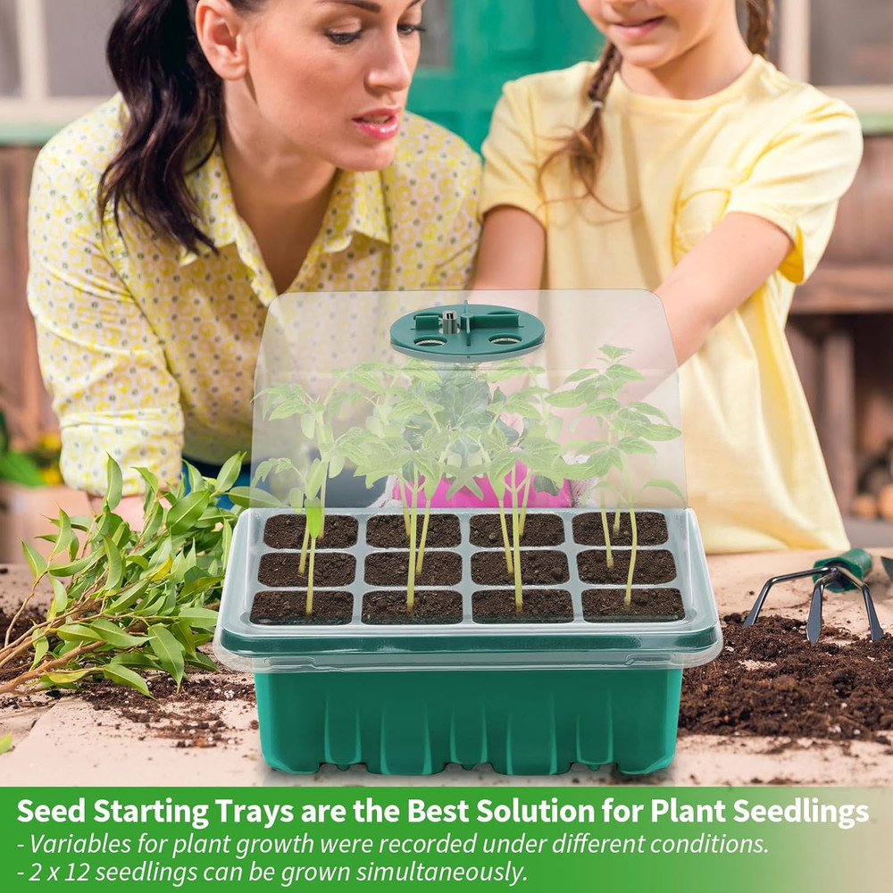 2-Pack Seed Starter Tray Kit w/ Grow Light, Humidity Dome & Timer