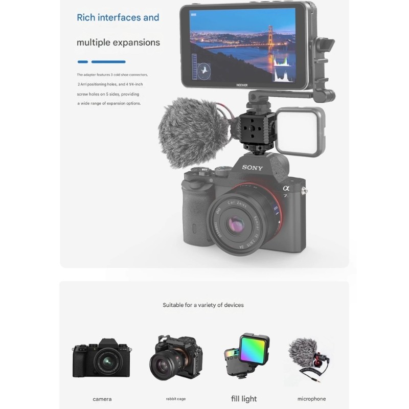 Aluminum Camera Mounting Bracket With Expanded Connection Cold Shoe Expander