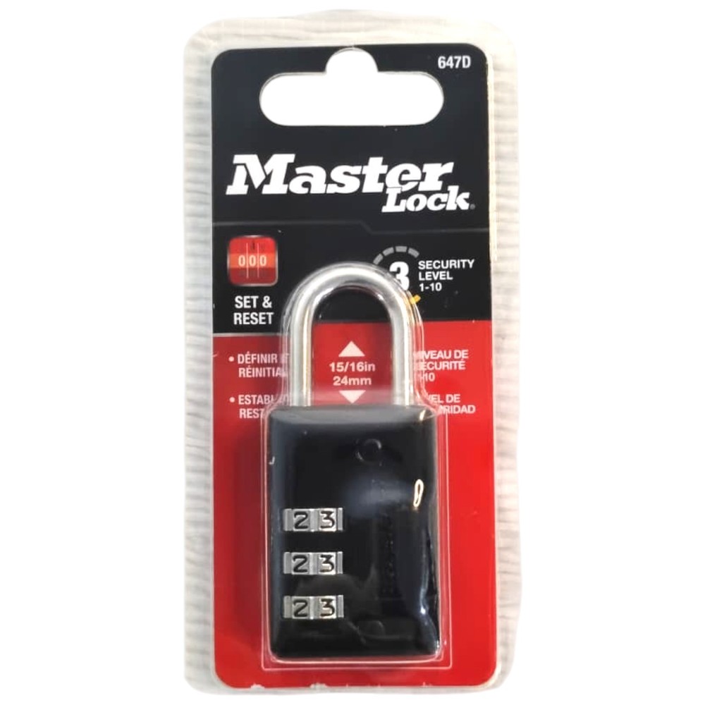 Master Lock Black Combination Padlock 647D Customizable 3-Digit Code for Luggage
