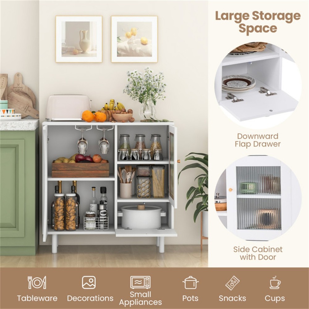 Buffet Sideboard Storage Cabinet with Drawer & Crescent-shaped Flap Versatile