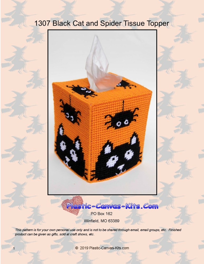 Halloween Black Cat and Spider Tissue Topper-Plastic Canvas Pattern or Kit