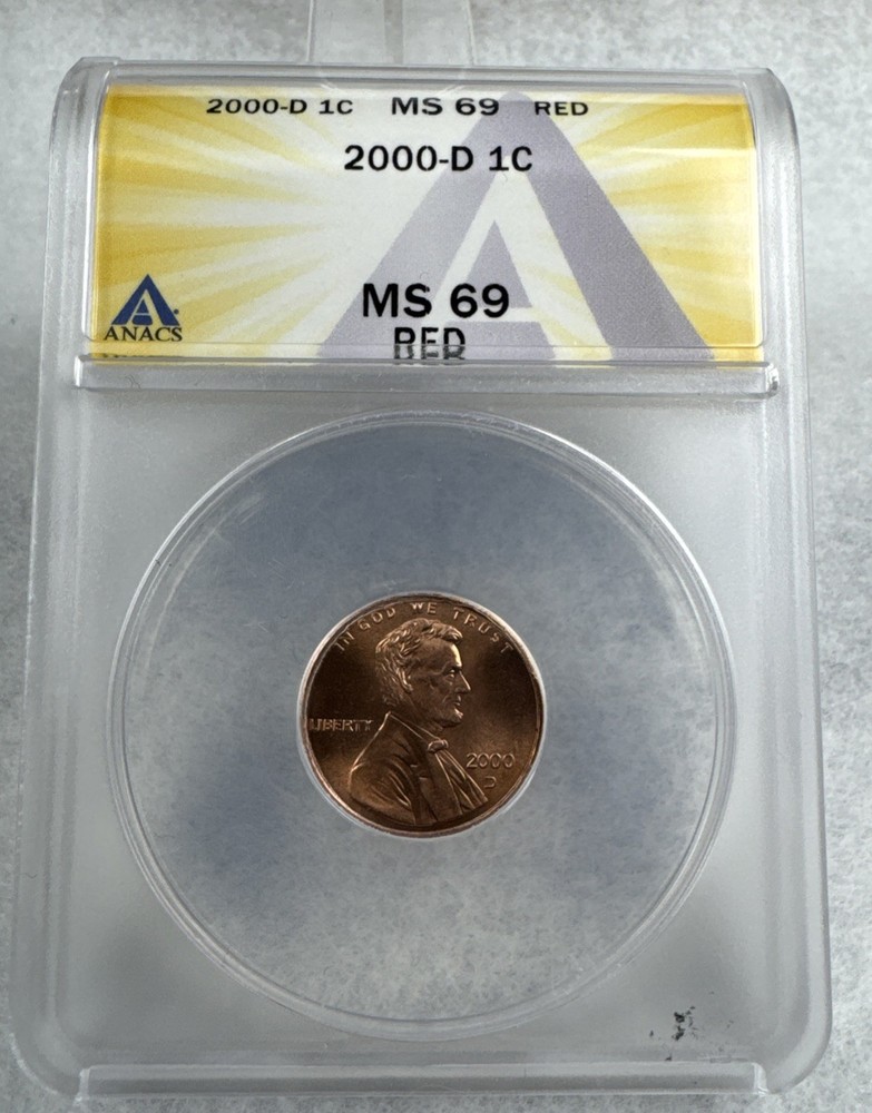 2000-D Lincoln Cent MS69 Red ANACS Highest Grade Known!