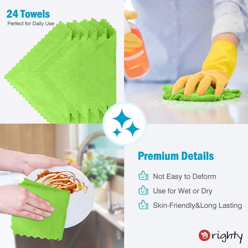 Orighty Microfiber Cleaning Cloth, 24 Pack Highly Absorbent 24 Pack, Green